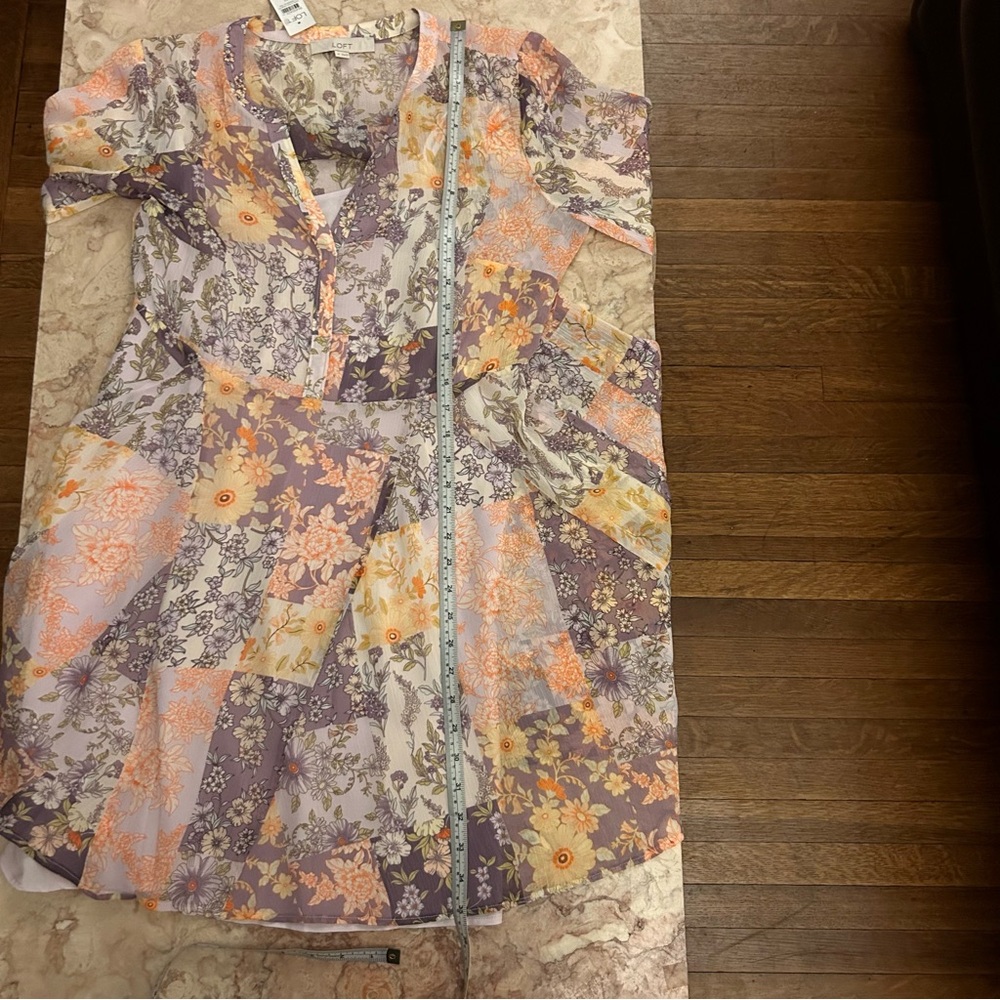 NWT LOFT Women’s Medium Floral Godet Split Neck Swing Dress Purple - Picture 12 of 14